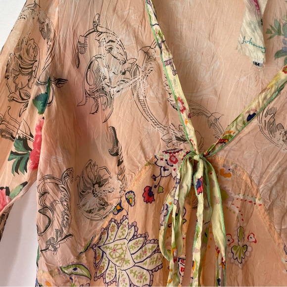 Johnny Was Peach Button-Up Tie Blouse - Picture 9 of 9